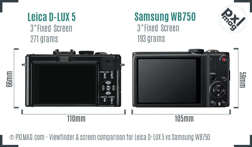 Leica D-LUX 5 vs Samsung WB750 Screen and Viewfinder comparison Leica D-LUX 5 vs Samsung WB750 Screen and Viewfinder comparison