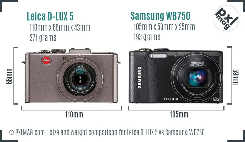 Leica D-LUX 5 vs Samsung WB750 size comparison Leica D-LUX 5 vs Samsung WB750 size comparison