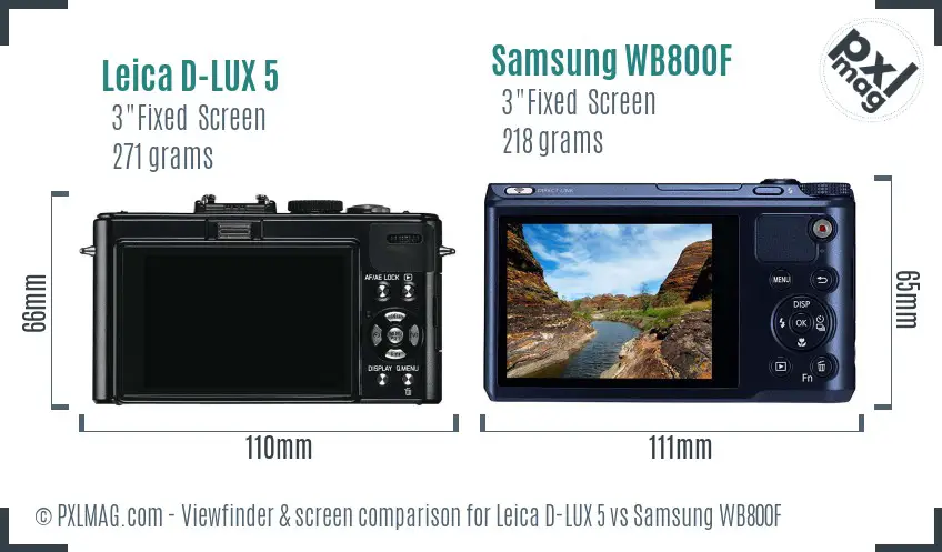Leica D-LUX 5 vs Samsung WB800F Screen and Viewfinder comparison