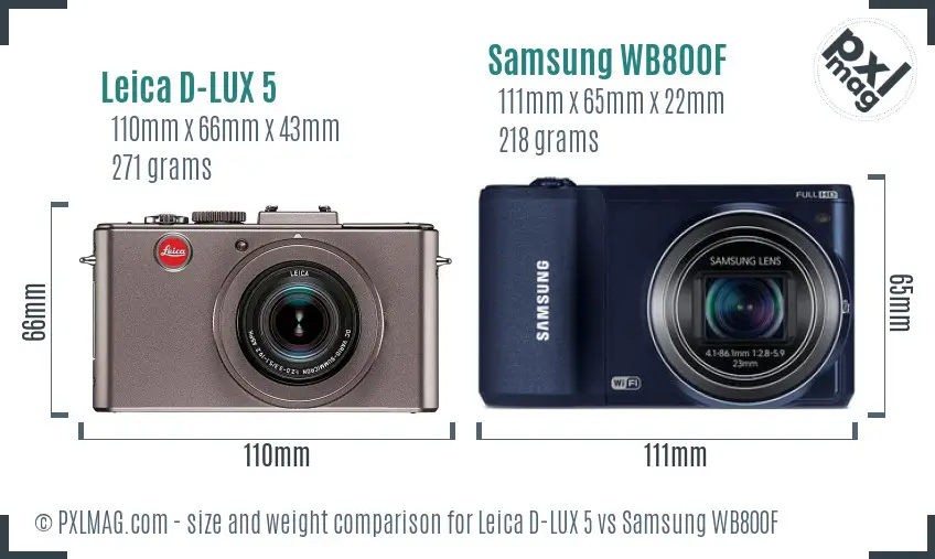 Leica D-LUX 5 vs Samsung WB800F size comparison Leica D-LUX 5 vs Samsung WB800F size comparison