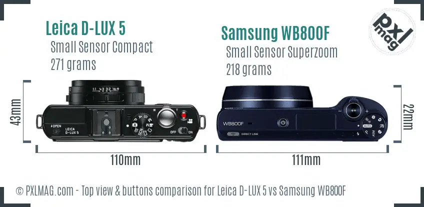 Leica D-LUX 5 vs Samsung WB800F top view buttons comparison