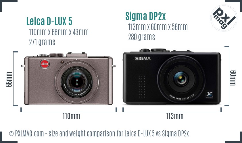 Leica D-LUX 5 vs Sigma DP2x size comparison