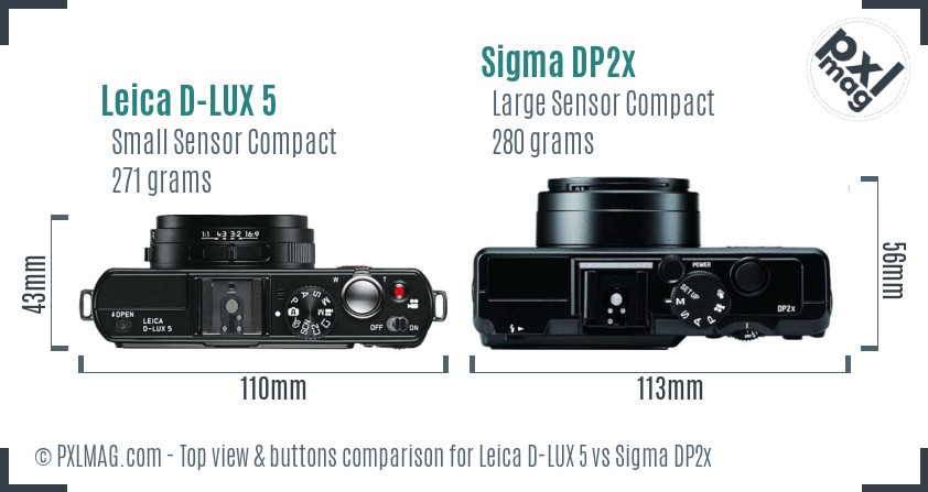 Leica D-LUX 5 vs Sigma DP2x top view buttons comparison