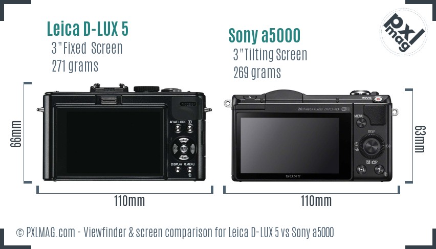 Leica D-LUX 5 vs Sony a5000 Screen and Viewfinder comparison