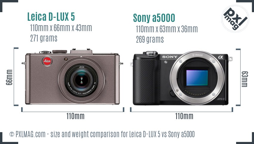 Leica D-LUX 5 vs Sony a5000 size comparison