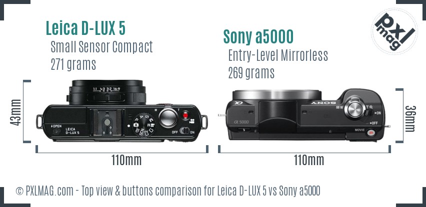 Leica D-LUX 5 vs Sony a5000 top view buttons comparison