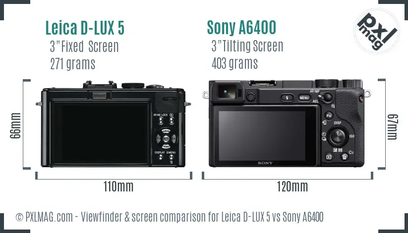 Leica D-LUX 5 vs Sony A6400 Screen and Viewfinder comparison