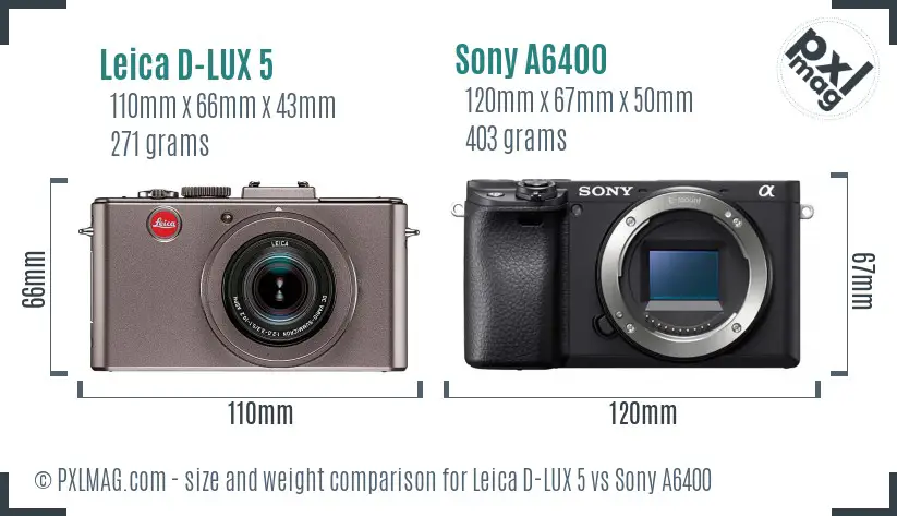Leica D-LUX 5 vs Sony A6400 size comparison