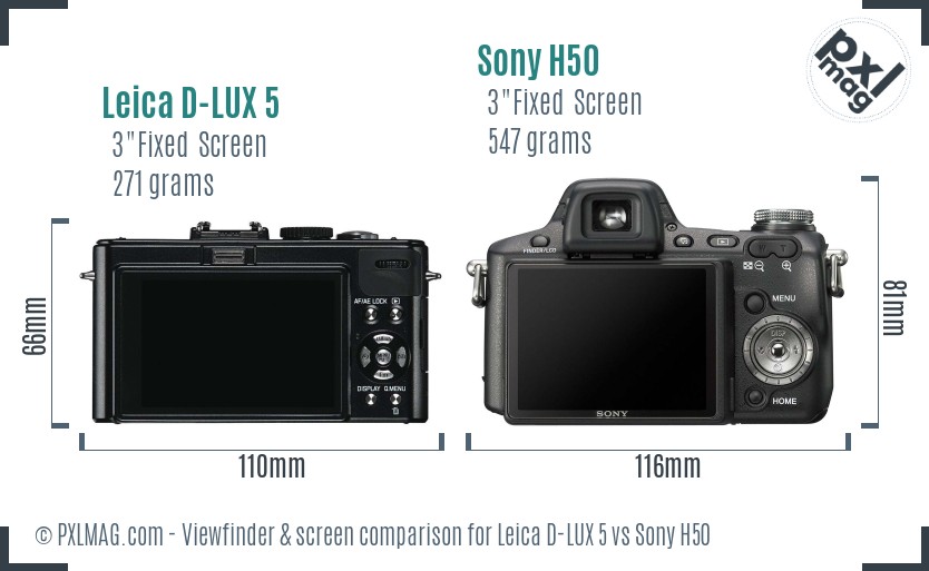 Leica D-LUX 5 vs Sony H50 Screen and Viewfinder comparison