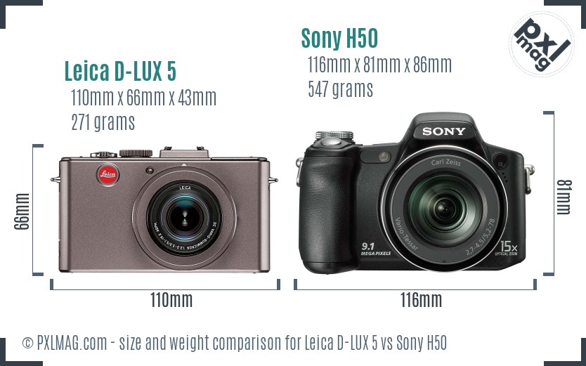 Leica D-LUX 5 vs Sony H50 size comparison Leica D-LUX 5 vs Sony H50 size comparison