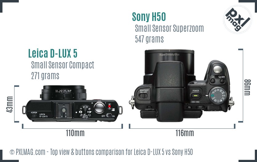 Leica D-LUX 5 vs Sony H50 top view buttons comparison