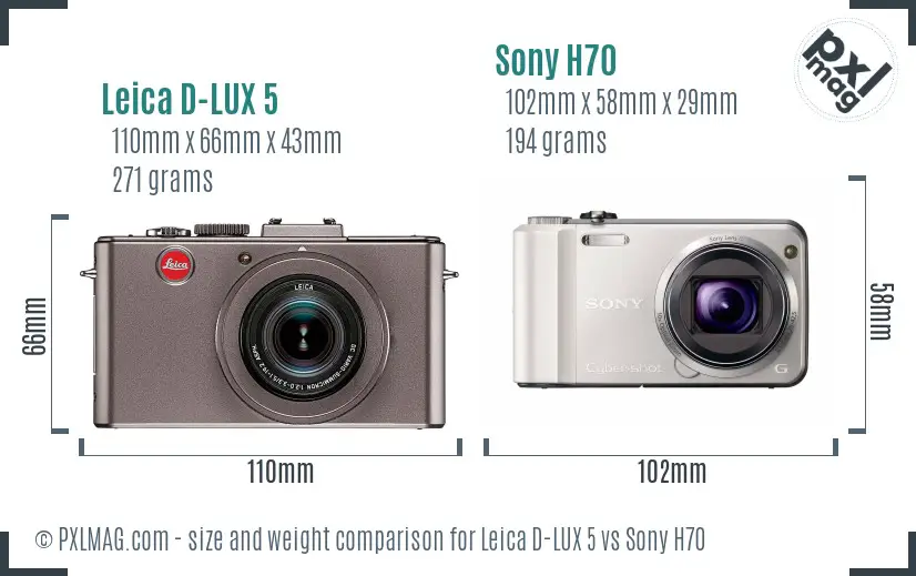 Leica D-LUX 5 vs Sony H70 size comparison