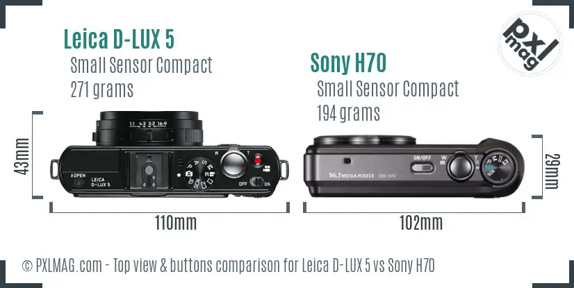 Leica D-LUX 5 vs Sony H70 top view buttons comparison