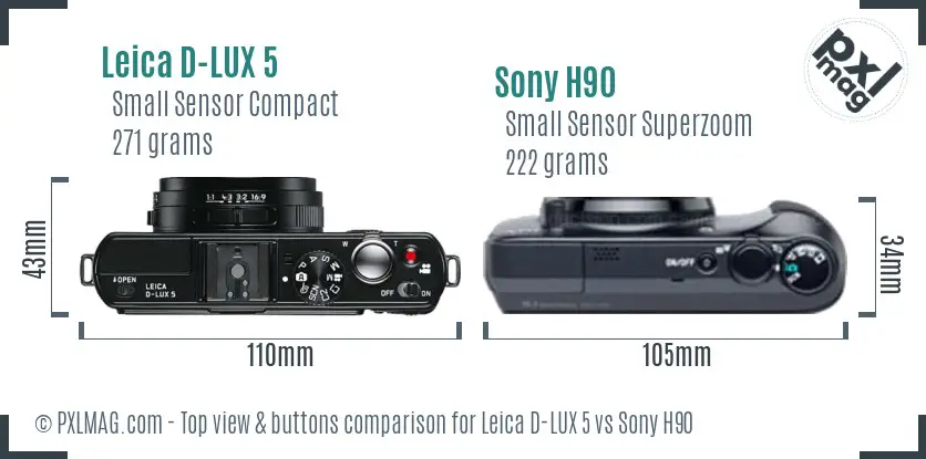 Leica D-LUX 5 vs Sony H90 top view buttons comparison