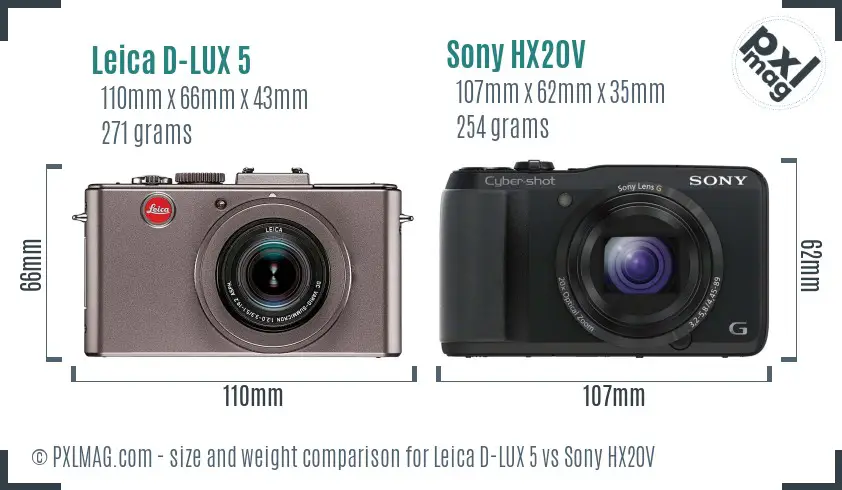 Leica D-LUX 5 vs Sony HX20V size comparison