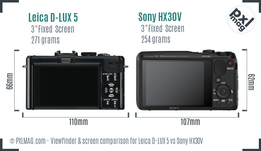 Leica D-LUX 5 vs Sony HX30V Screen and Viewfinder comparison