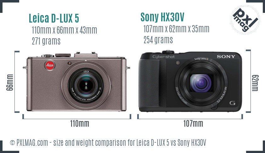 Leica D-LUX 5 vs Sony HX30V size comparison Leica D-LUX 5 vs Sony HX30V size comparison
