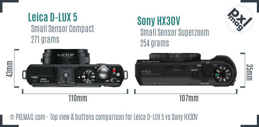 Leica D-LUX 5 vs Sony HX30V top view buttons comparison