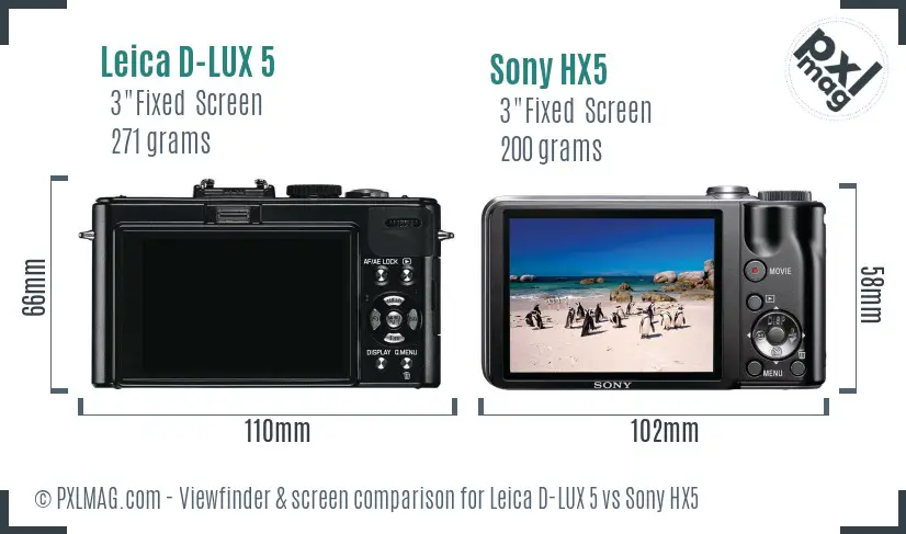 Leica D-LUX 5 vs Sony HX5 Screen and Viewfinder comparison