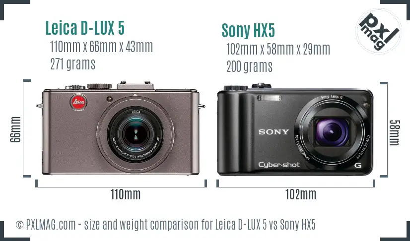 Leica D-LUX 5 vs Sony HX5 size comparison