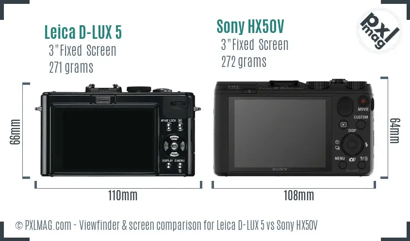 Leica D-LUX 5 vs Sony HX50V Screen and Viewfinder comparison