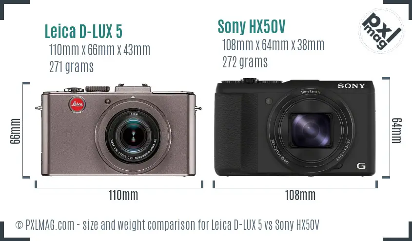 Leica D-LUX 5 vs Sony HX50V size comparison