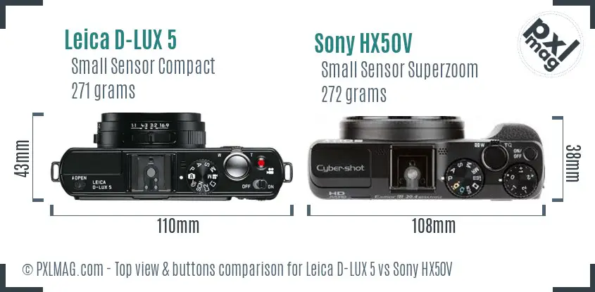 Leica D-LUX 5 vs Sony HX50V top view buttons comparison