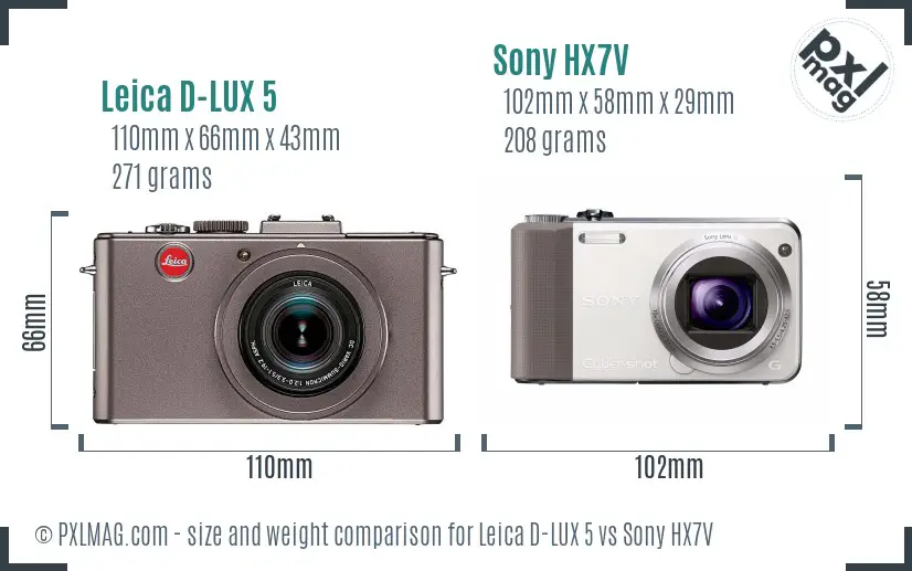 Leica D-LUX 5 vs Sony HX7V size comparison Leica D-LUX 5 vs Sony HX7V size comparison