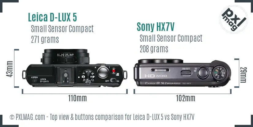 Leica D-LUX 5 vs Sony HX7V top view buttons comparison Leica D-LUX 5 vs Sony HX7V top view buttons comparison