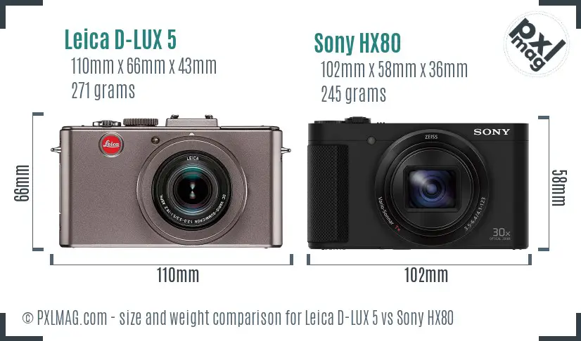 Leica D-LUX 5 vs Sony HX80 size comparison