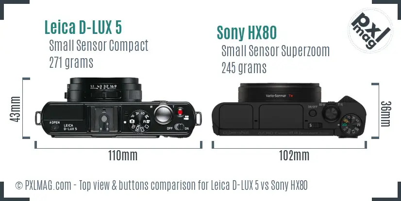 Leica D-LUX 5 vs Sony HX80 top view buttons comparison