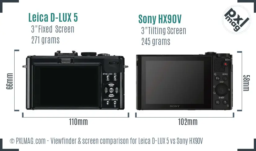 Leica D-LUX 5 vs Sony HX90V Screen and Viewfinder comparison