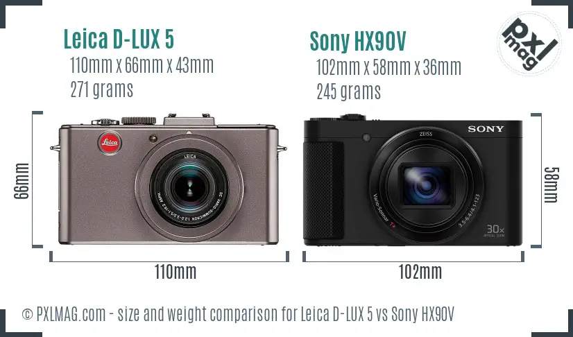 Leica D-LUX 5 vs Sony HX90V size comparison