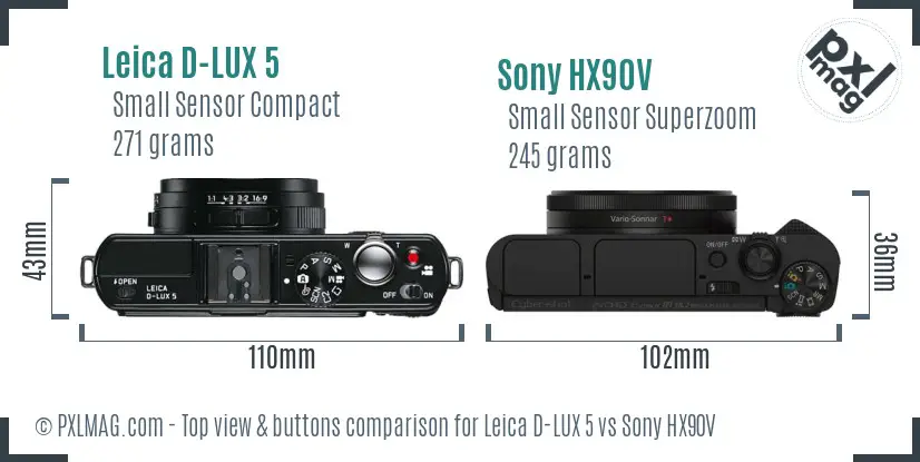 Leica D-LUX 5 vs Sony HX90V top view buttons comparison