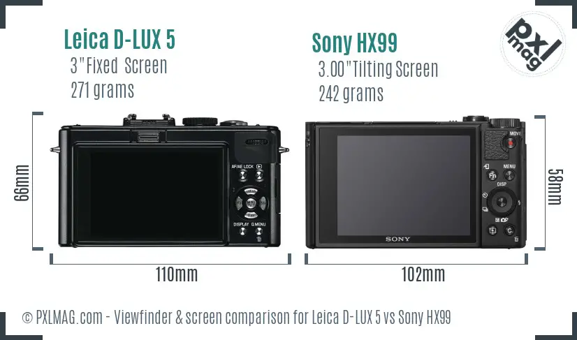 Leica D-LUX 5 vs Sony HX99 Screen and Viewfinder comparison Leica D-LUX 5 vs Sony HX99 Screen and Viewfinder comparison