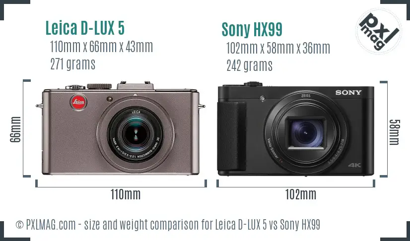 Leica D-LUX 5 vs Sony HX99 size comparison Leica D-LUX 5 vs Sony HX99 size comparison