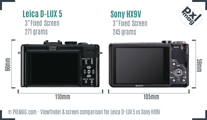 Leica D-LUX 5 vs Sony HX9V Screen and Viewfinder comparison