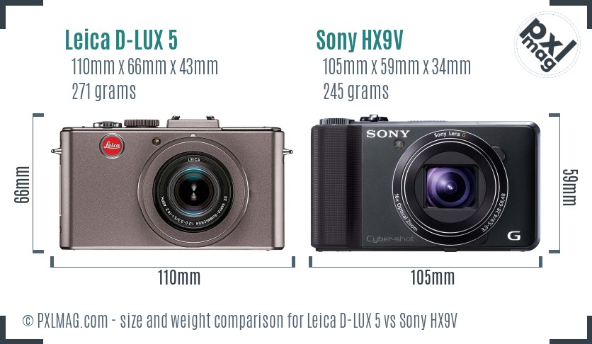 Leica D-LUX 5 vs Sony HX9V size comparison