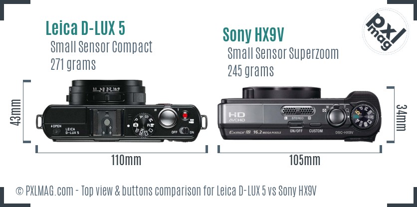 Leica D-LUX 5 vs Sony HX9V top view buttons comparison