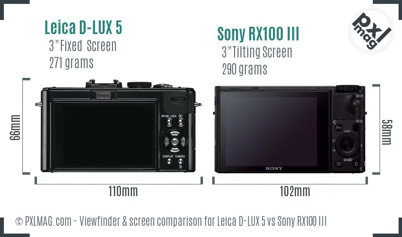 Leica D-LUX 5 vs Sony RX100 III Screen and Viewfinder comparison Leica D-LUX 5 vs Sony RX100 III Screen and Viewfinder comparison