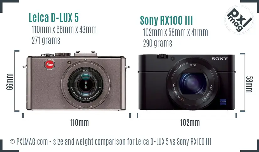 Leica D-LUX 5 vs Sony RX100 III size comparison Leica D-LUX 5 vs Sony RX100 III size comparison