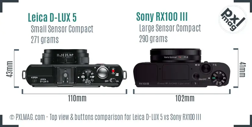 Leica D-LUX 5 vs Sony RX100 III top view buttons comparison Leica D-LUX 5 vs Sony RX100 III top view buttons comparison