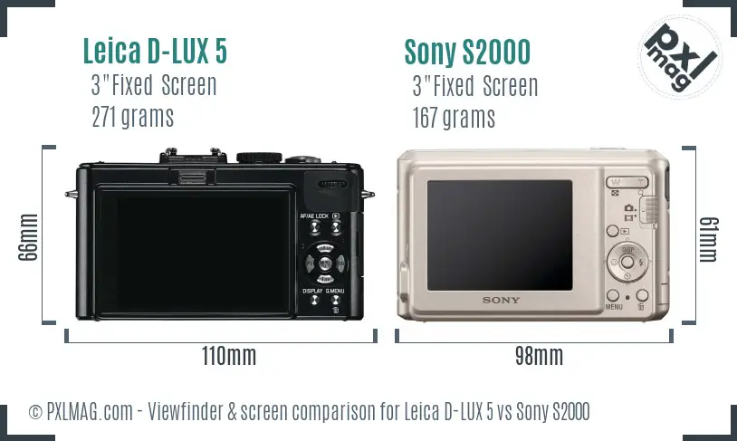 Leica D-LUX 5 vs Sony S2000 Screen and Viewfinder comparison