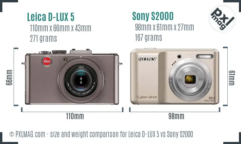 Leica D-LUX 5 vs Sony S2000 size comparison