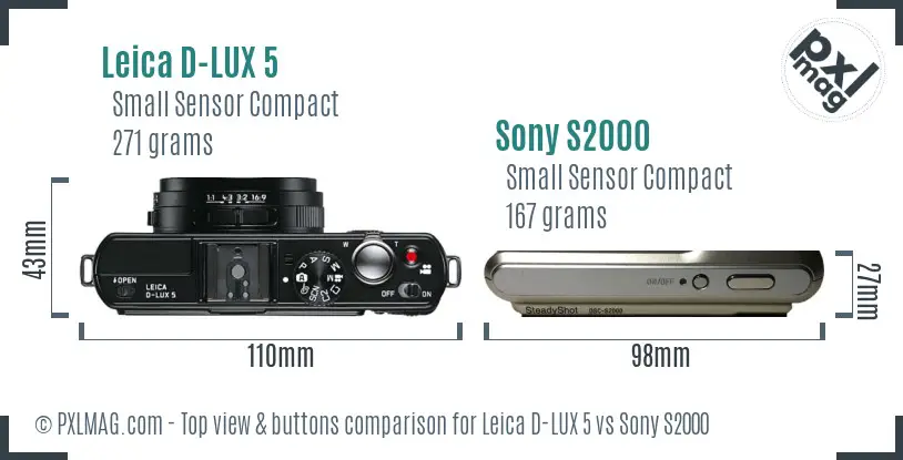 Leica D-LUX 5 vs Sony S2000 top view buttons comparison
