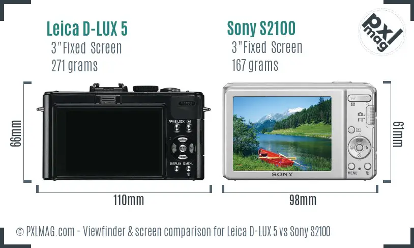 Leica D-LUX 5 vs Sony S2100 Screen and Viewfinder comparison