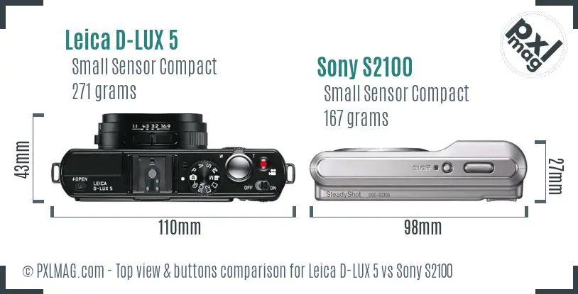 Leica D-LUX 5 vs Sony S2100 top view buttons comparison