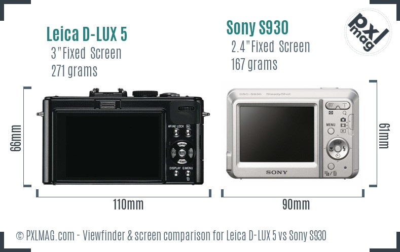 Leica D-LUX 5 vs Sony S930 Screen and Viewfinder comparison