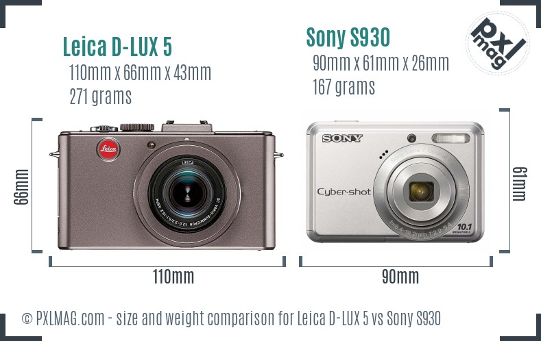 Leica D-LUX 5 vs Sony S930 size comparison