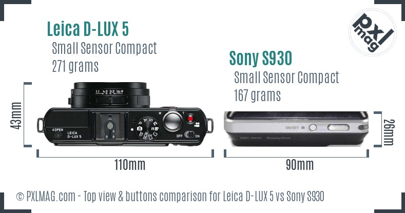 Leica D-LUX 5 vs Sony S930 top view buttons comparison